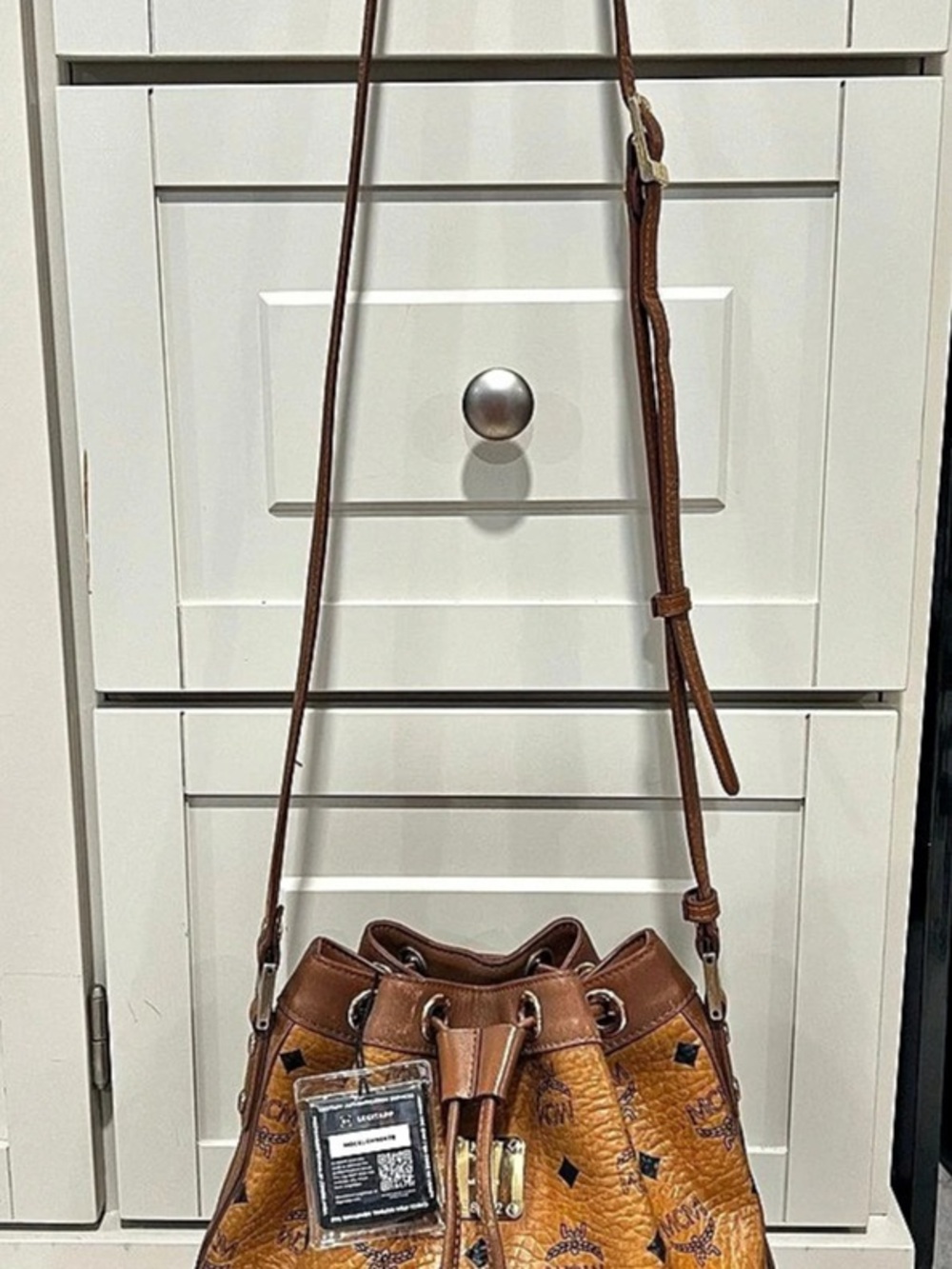MCM Stark Drawstring Bucket Bag Brown
